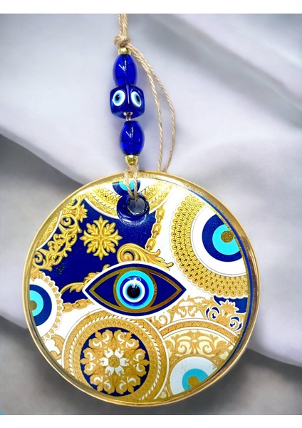 Sarı Motifli Mavi Işlemeli Nazar Boncuk Gözlü Duvar Süsü fırsatları
