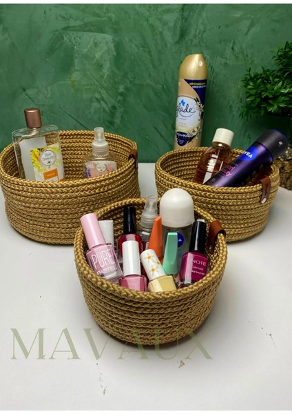 Jüt Hasır Sepet Takımı, El Dokuma, Çok Amaçlı Sepet, Banyo ve Mutfak Organizeri modelleri