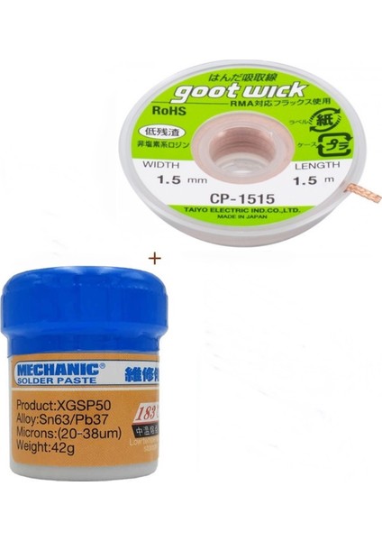 Mechanic Krem Lehim Sıvı Lehim Mechanic Solder Paste 42Gr Lehim Emme Temizleme Teli 1,5Mm