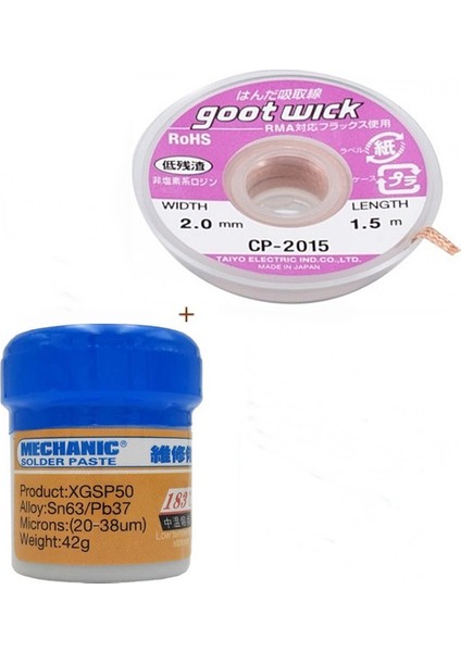 Mechanic Krem Lehim Sıvı Lehim Mechanic Solder Paste 42Gr Lehim Emme Temizleme Teli 2Mm