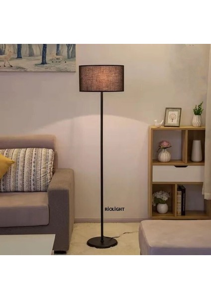 Rustik,vintage,retro1 Siyah Metal Gövde Siyah Kumaş Başlık 1XE27 Lambader Köşe Lambası