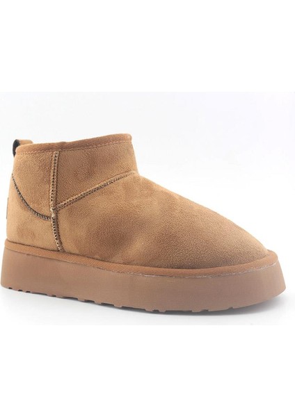 52709 Ug Kısa Süet Kürklü Kadın Bot Taba