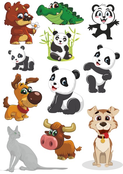 Sevimi Hayvanlar Sticker Set -2 11 Parça Telefon, Tablet, Defter, Laptop Sticker
