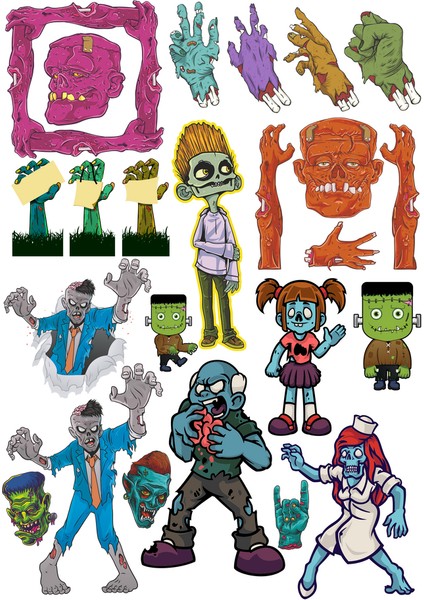 Zombie Sticker Set-2 15 Parça Telefon, Tablet, Defter, Laptop Sticker