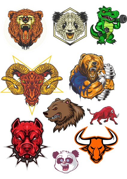 Agresif Hayvanlar Sticker Set-7 10 Parça Telefon, Tablet, Defter, Laptop Sticker
