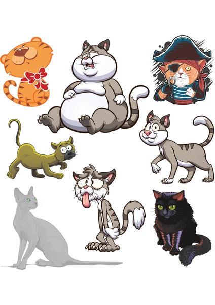 Kedi Sticker Set-1 8 Parça Telefon, Tablet, Defter, Laptop Sticker