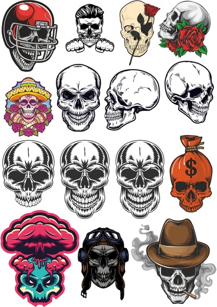 İskelet Sticker Set-6 15 Parça Telefon, Tablet, Defter, Laptop Sticker