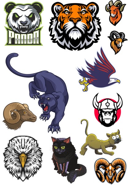 Agresif Hayvanlar Sticker Set-4 12 Parça Telefon, Tablet, Defter, Laptop Sticker