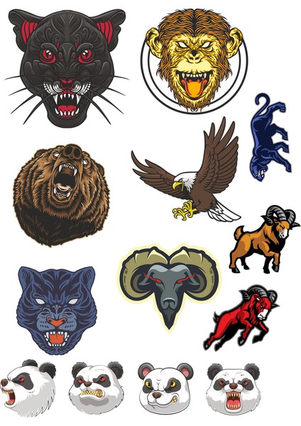 Agresif Hayvanlar Sticker Set-5 13 Parça Telefon, Tablet, Defter, Laptop Sticker