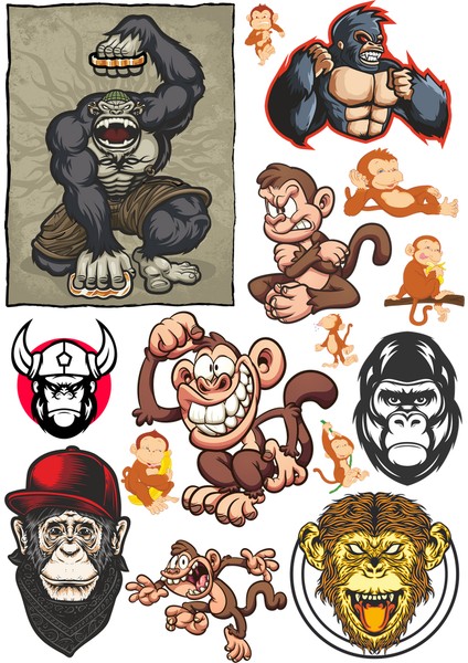 Maymun Sticker Set-1 12 Parça Telefon, Tablet, Defter, Laptop Sticker