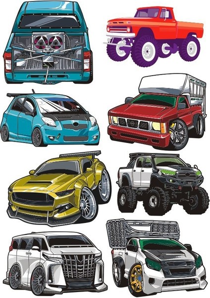Arabalar Sticker Set-2 8 Parça Telefon, Tablet, Defter, Laptop Sticker