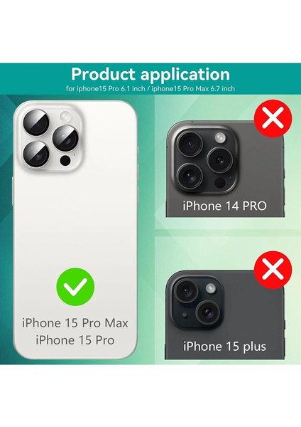 iPhone 15 Pro & iPhone 15 Pro Max Uyumlu Safir Kamera Lens Koruyucu Tam Koruma Temperli Cam modelleri