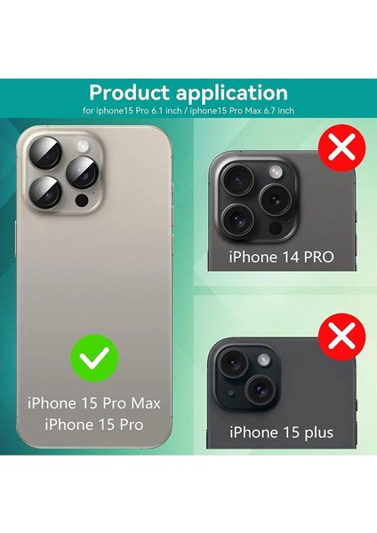 iPhone 15 Pro & iPhone 15 Pro Max Uyumlu Safir Kamera Lens Koruyucu Tam Koruma Temperli Cam