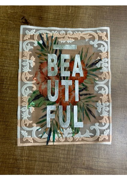 25X20 cm Tül Güpür Işleme Beautıful Yazılı Aplike Arma