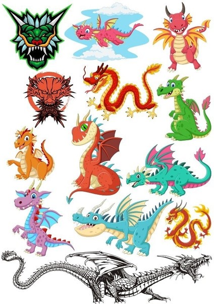 Reysa Tasarım Ejderha Dragons Sticker Set 13 Parça Telefon, Tablet, Defter, Laptop Sticker