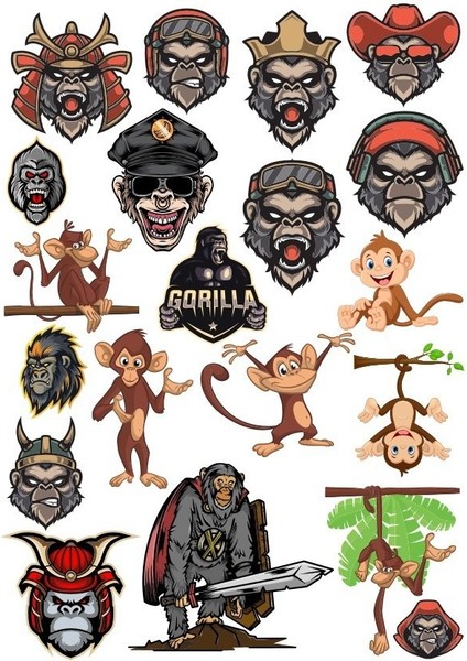 Goril Sticker Set-3 19 Parça Telefon, Tablet, Defter, Laptop Sticker