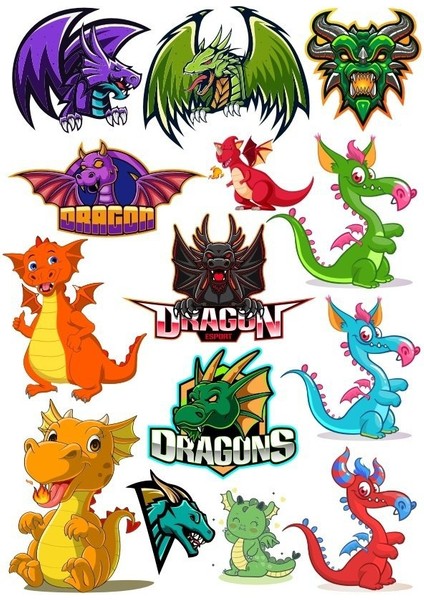 Ejderha Dragon Sticker Set-8 13 Parça Telefon, Tablet, Defter, Laptop Sticker
