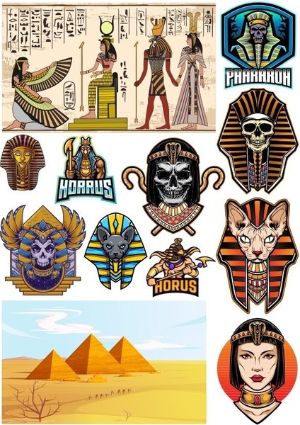 Mısır Temalı Sticker Set-3 13 Parça Telefon, Tablet, Defter, Laptop Sticker