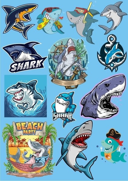 Köpek Balığı Sticker Set-2 15 Parça Telefon, Tablet, Defter, Laptop Sticker