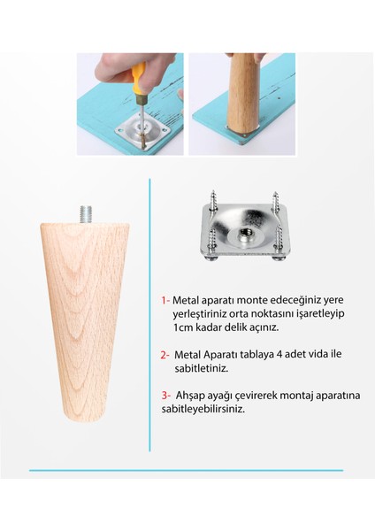 Ahşap Ahşap Koltuk Ayağı -Baza Ayağı - Ünite Ayağı- Çap (Kalınlık): 5.5cm / 12 Adet