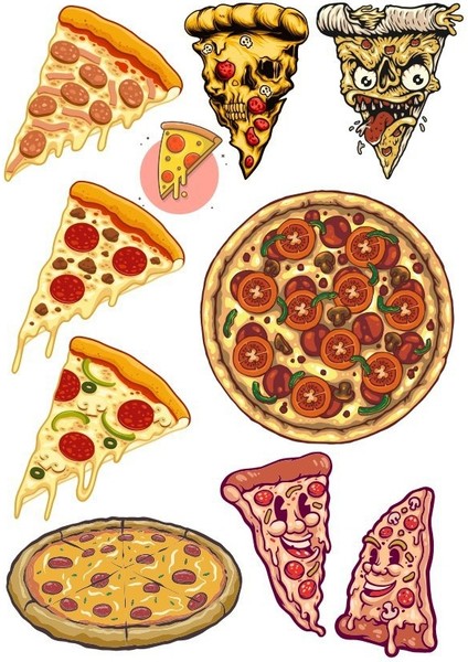 Pizza Sticker Set 10 Parça Telefon, Tablet, Defter, Laptop Sticker