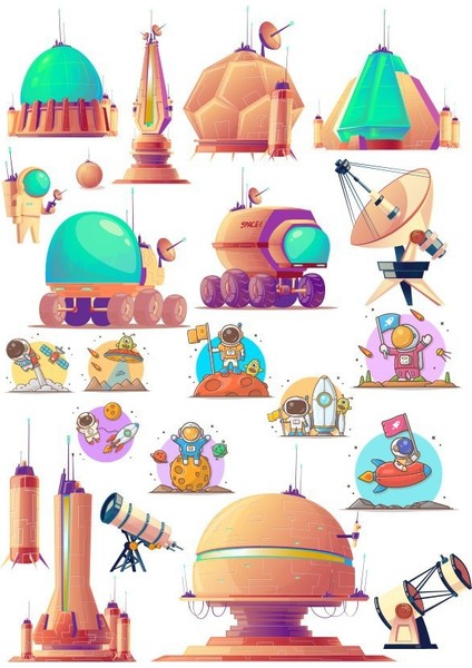 Uzay Temalı Sticker Set 12 Parça Telefon, Tablet, Defter, Laptop Sticker