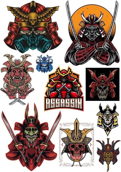 Samurai Assasian Sticker Set 9 Parça Telefon, Tablet, Defter, Laptop Sticker