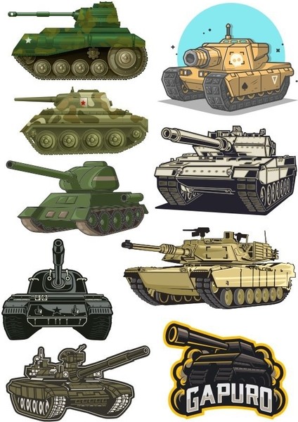 Tank Sticker Set 9 Parça Telefon, Tablet, Defter, Laptop Sticker