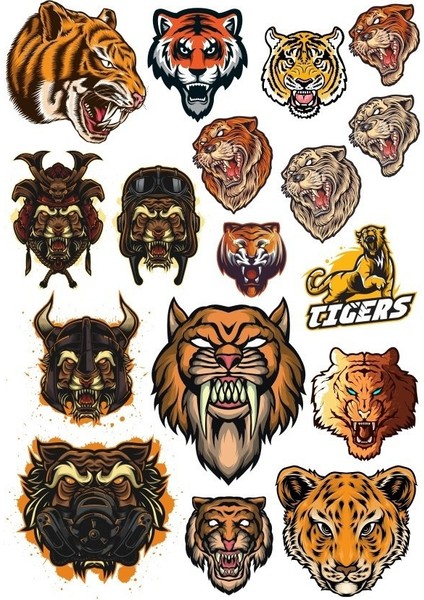 Kaplan Tiger Sticker Set-7 17 Parça Telefon, Tablet, Defter, Laptop Sticker