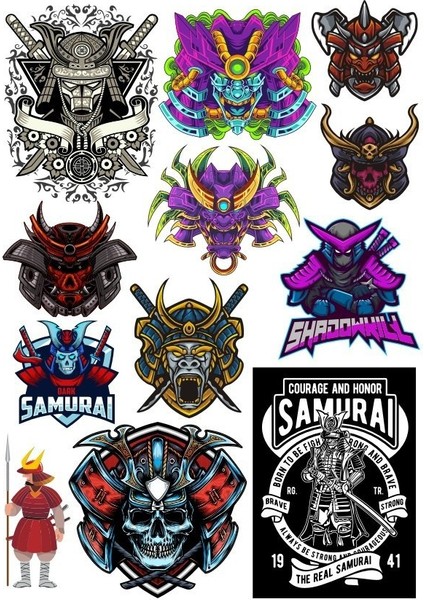 Kuru Kafa Samurai Sticker Set 12 Parça Telefon, Tablet, Defter, Laptop Sticker