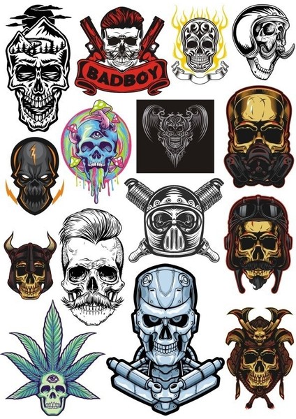 Kuru Kafa İskelet Sticker Set-8 15 Parça Telefon, Tablet, Defter, Laptop Sticker