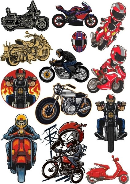 Motocu Sticker Set-5 13 Parça Telefon, Tablet, Defter, Laptop Sticker