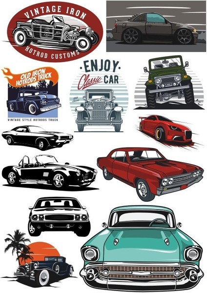 Arabalar Sticker Set -1 9 Parça Telefon, Tablet, Defter, Laptop Sticker