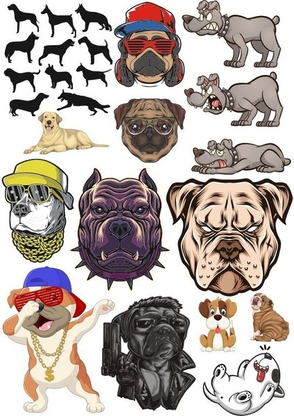 Köpekler Sticker Set-5 16 Parça Telefon, Tablet, Defter, Laptop Sticker