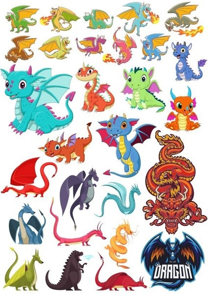 Ejderha Dragon Sticker Set 24 Parça Telefon, Tablet, Defter, Laptop Sticker
