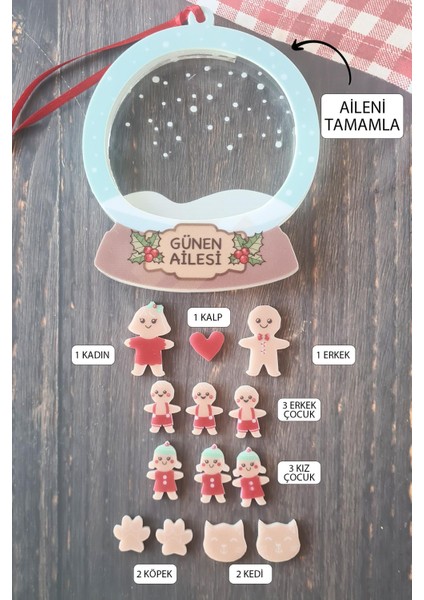 Kurabiye Adam Ailesi Kişiye Özel Yılbaşı Ağaç Süsü Gingerbread Family Dikiz Ayna Süsü