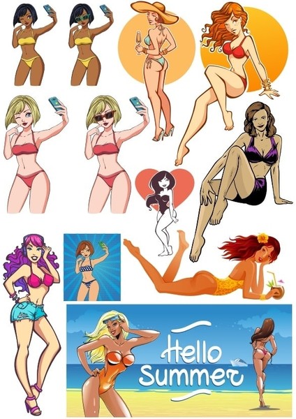 Hello Summer Sticker Set 1 13 Parça Telefon, Tablet, Defter, Laptop Sticker