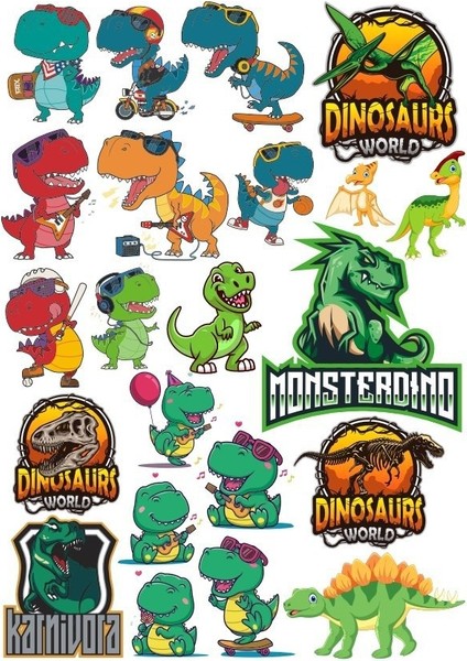 Dinozorlar Sticker Set 6 22 Parça Telefon, Tablet, Defter, Laptop Sticker