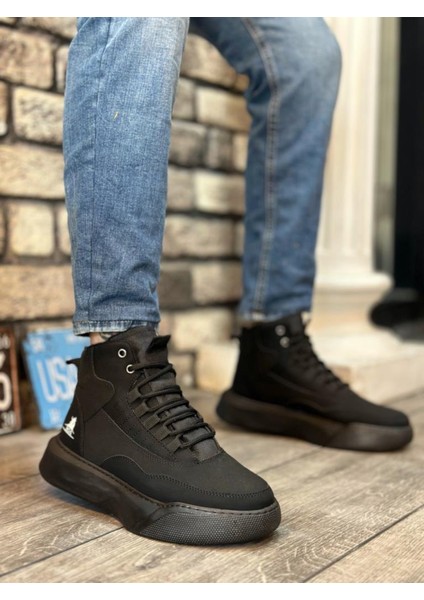 BA0318 Bağcıklı Erkek Yüksek Taban Siyah Taban Spor Bot modelleri