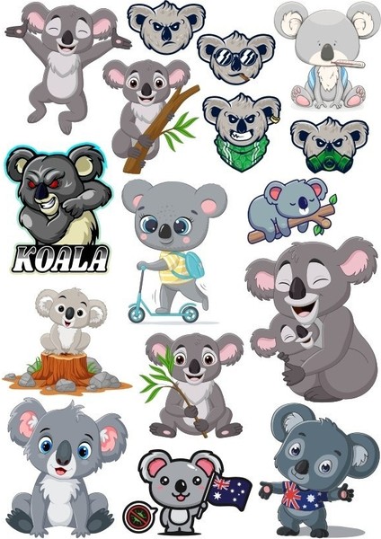 Koala Sticker Set-1 17 Parça Telefon, Tablet, Defter, Laptop Sticker