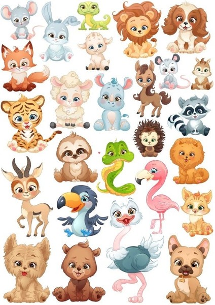 Sevimli Hayvanlar Alemi Sticker Set 1 27 Parça Telefon, Tablet, Defter, Laptop Sticker