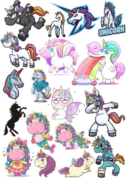 Unicorn Sticker Set 7 15 Parça Telefon, Tablet, Defter, Laptop Sticker