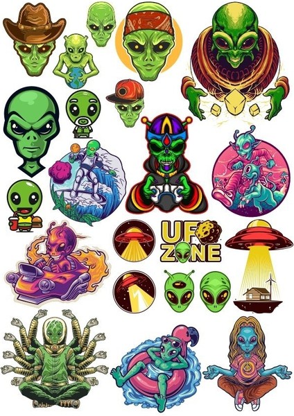 Uzaylı Ufo Alienm Sticker Set 27 Parça Telefon, Tablet, Defter, Laptop Sticker
