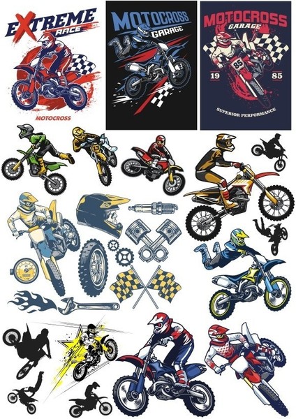 Motorcu Kross Moto Sticker 23 Parça Telefon, Tablet, Defter, Laptop Sticker