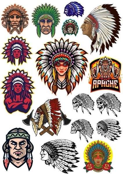 Kızıl Derili Apachi Sticker Set-4 15 Parça Telefon, Tablet, Defter, Laptop Sticker