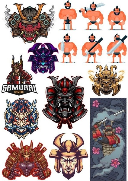 Samurai Sticker Set-10 13 Parça Telefon, Tablet, Defter, Laptop Sticker