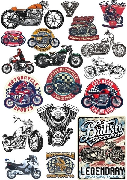 Retro Motorsiklet Sticker Set 16 Parça Telefon, Tablet, Defter, Laptop Sticker
