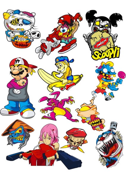 Anime Sticker Set 1 12 Parça Telefon, Tablet, Defter, Laptop Sticker