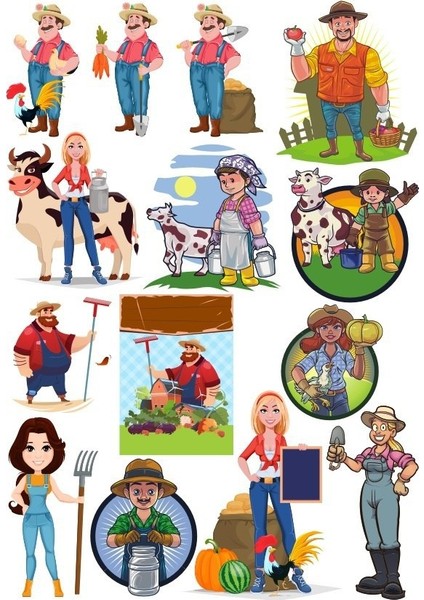 Çiftçi Sticker Set-1 14 Parça Telefon, Tablet, Defter, Laptop Sticker