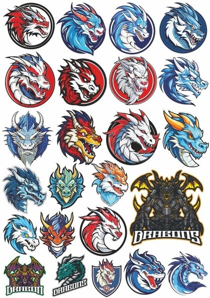 Ejderhalar Sticker Set 1 25 Parça Telefon, Tablet, Defter, Laptop Sticker